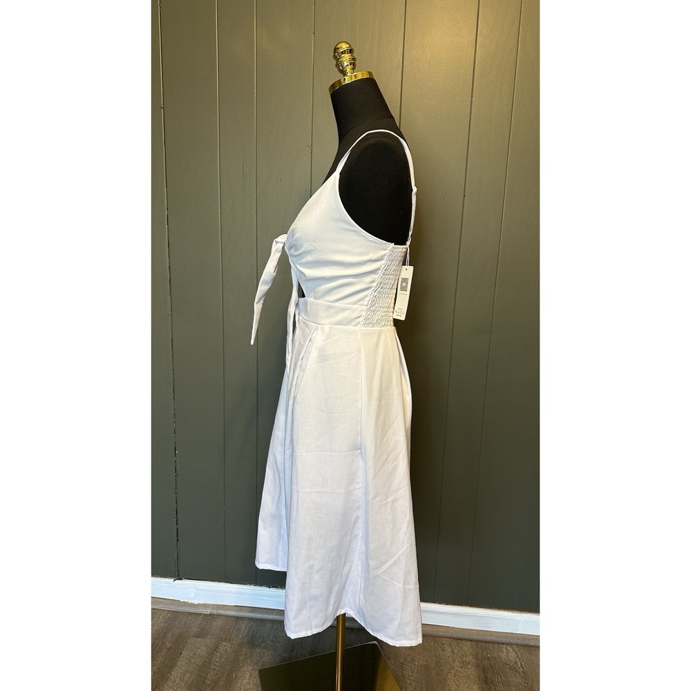 NWT Ecowish Summer Dress White Tie Front V Neck A Line‎ Swing Midi Dress S Small - Picture 6 of 7